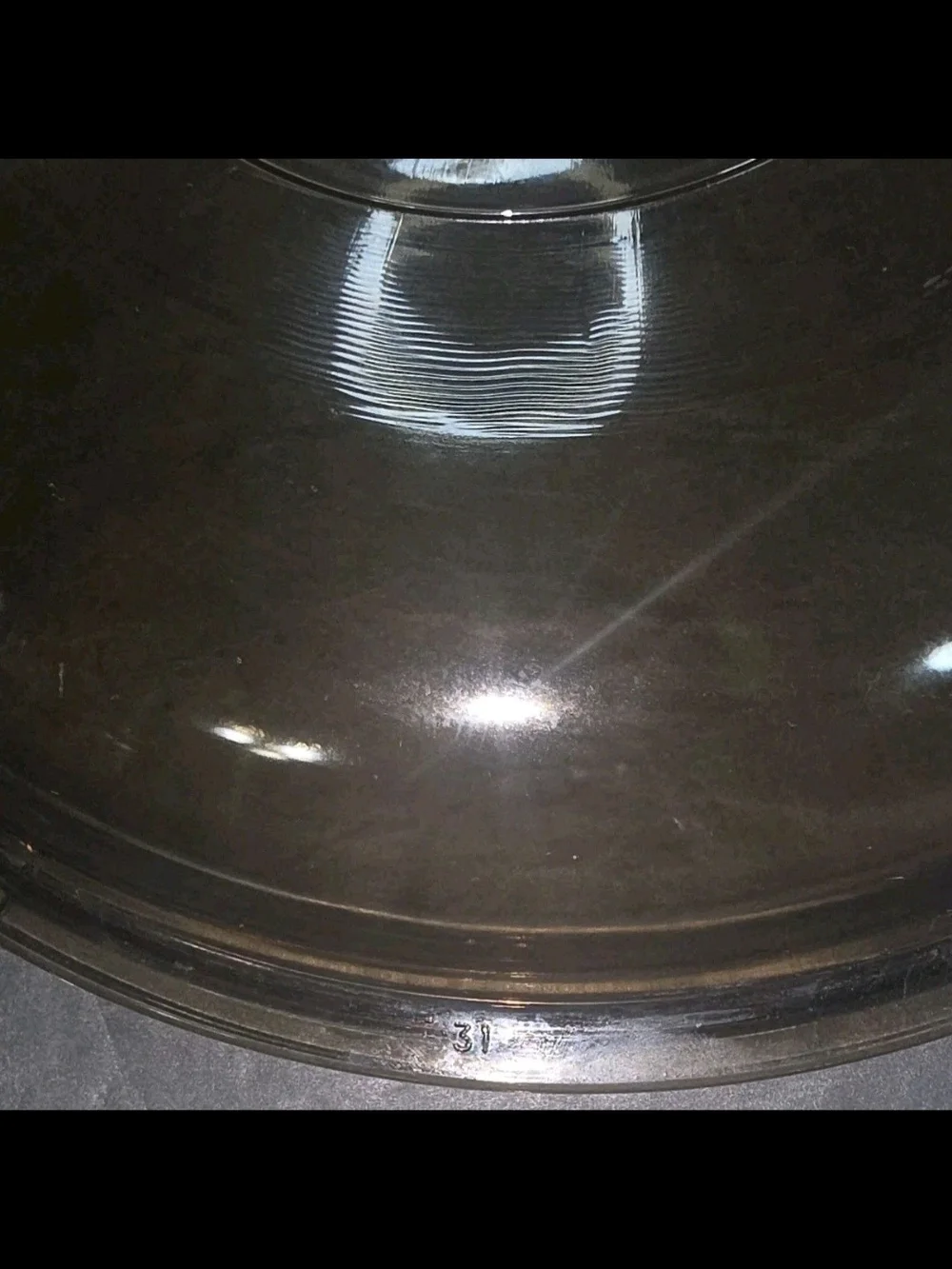 Pyrex Clear Glass 10in Skillet waffle bottom with Lid Amber-Tinted Handle